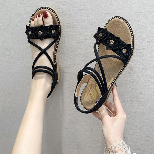 women flat sandals summer women flower rhinestone non-slip flat sandals ladies buckle cross straps roman #h3, Black
women flat sandals summer women flower rhinestone non-slip flat sandals ladies buckle cross straps roman #h3, Black