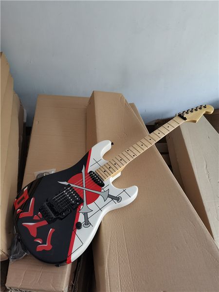in stock black hardware tremolo bridge electric guitar with sword pattern,signature on headstock,can be customized
in stock black hardware tremolo bridge electric guitar with sword pattern,signature on headstock,can be customized
