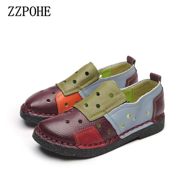 

zzpohe spring autumn handmade vintage women's shoes genuine leather female moccasins loafers soft muscle outsole casual flats, Black