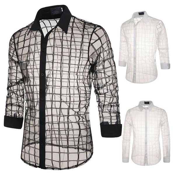 see through plaid lace shirts men new slim fit long sleeve lace shirt mens nightclub party perform shirts chemise homme, White;black
see through plaid lace shirts men new slim fit long sleeve lace shirt mens nightclub party perform shirts chemise homme, White;black