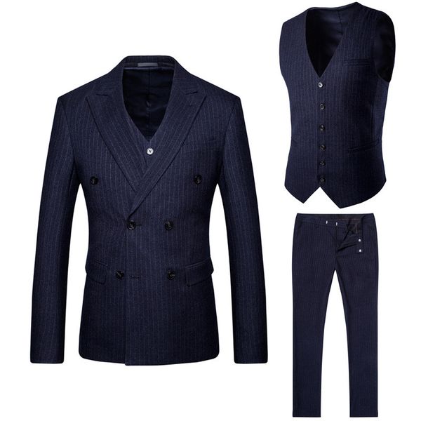 men's suits men business slim gentleman suit 3 piece suit suit navy blue striped double-breasted suits banquet formal dress, White;black
men's suits men business slim gentleman suit 3 piece suit suit navy blue striped double-breasted suits banquet formal dress, White;black