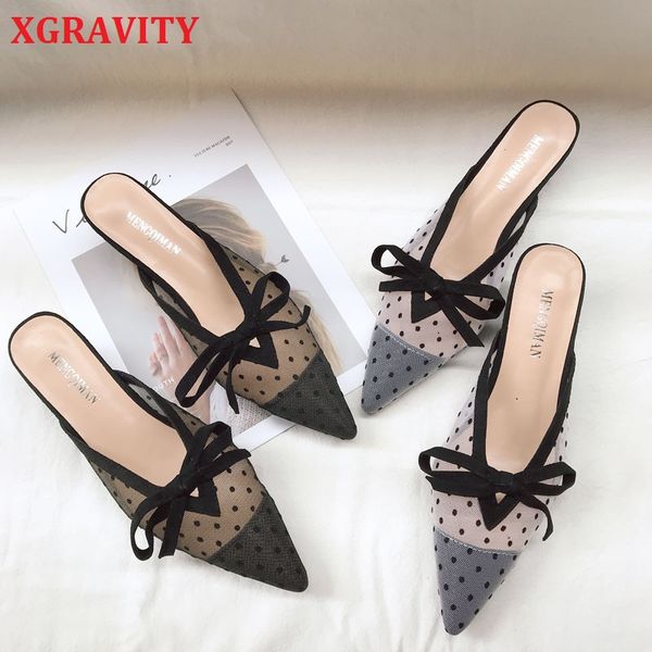 xgravity sandals mesh mules spot design pointed toe v cut dress shoes ladies summer women high heel thin heel slides b170, Black
xgravity sandals mesh mules spot design pointed toe v cut dress shoes ladies summer women high heel thin heel slides b170, Black