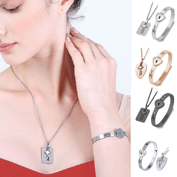 newly gift fashion concentric lock key titanium steel jewelry bracelet necklace couple sets, Silver
newly gift fashion concentric lock key titanium steel jewelry bracelet necklace couple sets, Silver