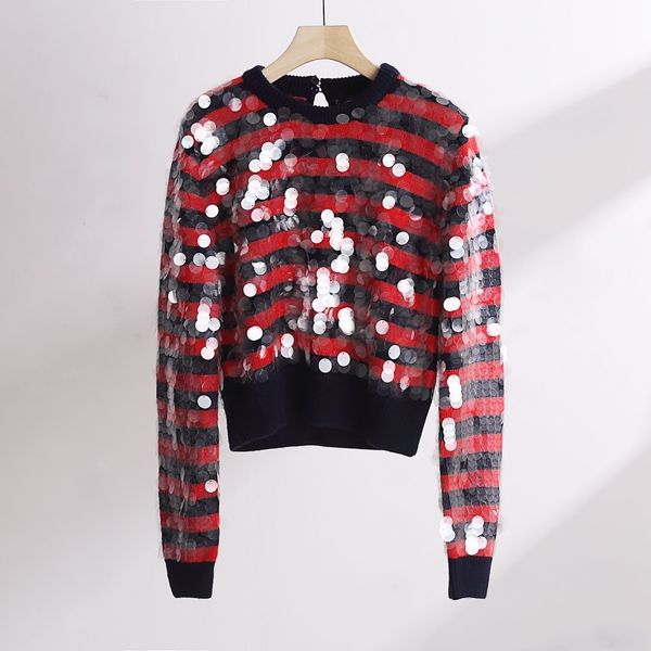 2020 latest designer women's sweater luxury women's knitted sweater blue red striped sequin sweater dhl ing, White;black
2020 latest designer women's sweater luxury women's knitted sweater blue red striped sequin sweater dhl ing, White;black
