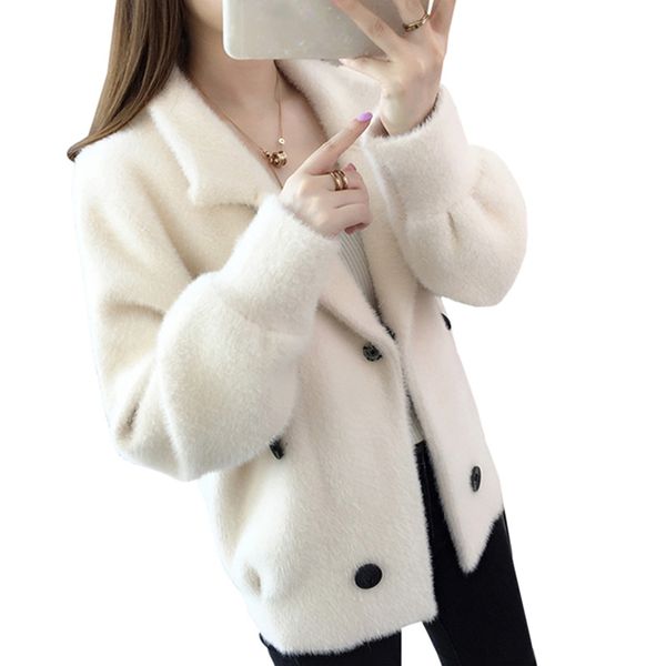 women's short mink cashmere cardigans coats solid color long sleeve v-neck thick sweater autumn new casual knitted female, White;black
women's short mink cashmere cardigans coats solid color long sleeve v-neck thick sweater autumn new casual knitted female, White;black