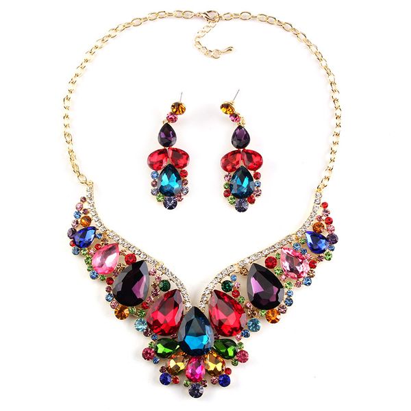 new geometric waterdrop crystal flower pendant statement necklace earring set for women fashion colorful jewelly sets gifts, Silver
new geometric waterdrop crystal flower pendant statement necklace earring set for women fashion colorful jewelly sets gifts, Silver