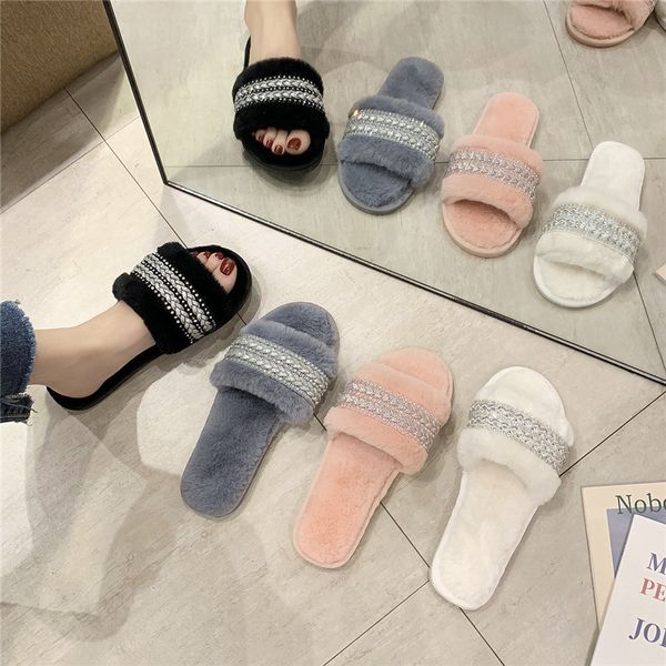 winter fashion women home slippers faux fur warm shoes woman slip on flats diamond decoration 1.5cm heel plus size 41, Black
winter fashion women home slippers faux fur warm shoes woman slip on flats diamond decoration 1.5cm heel plus size 41, Black