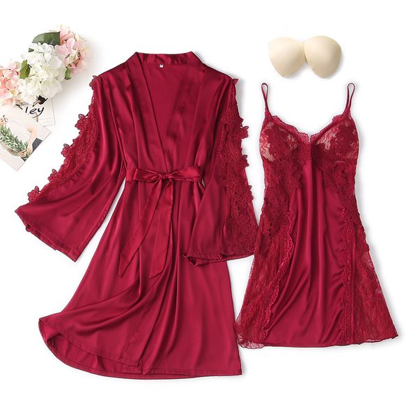 female satin kimono bath gown sleepwear women nightgown sets nightdress bathrobe with chest pad summer pajamas suit, Black;red
female satin kimono bath gown sleepwear women nightgown sets nightdress bathrobe with chest pad summer pajamas suit, Black;red