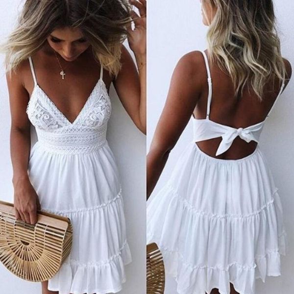 girls white summer dress spaghetti strap bow dresses women v-neck sleeveless beach backless lace patchwork mini dress, Black;gray
girls white summer dress spaghetti strap bow dresses women v-neck sleeveless beach backless lace patchwork mini dress, Black;gray