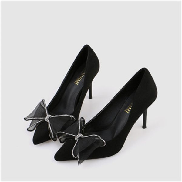 autumn and winter new pointed toe stiletto single shoes women's bow-knot shallow suede women's korean high-heeled shoes, Black
autumn and winter new pointed toe stiletto single shoes women's bow-knot shallow suede women's korean high-heeled shoes, Black