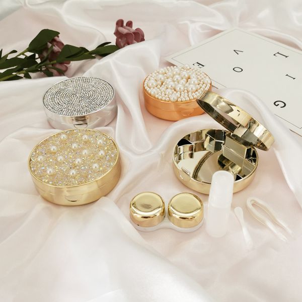 contact lens case luxury protection case for colored contact lenses with pearls crystal decoration travel box lentillas, Silver
contact lens case luxury protection case for colored contact lenses with pearls crystal decoration travel box lentillas, Silver