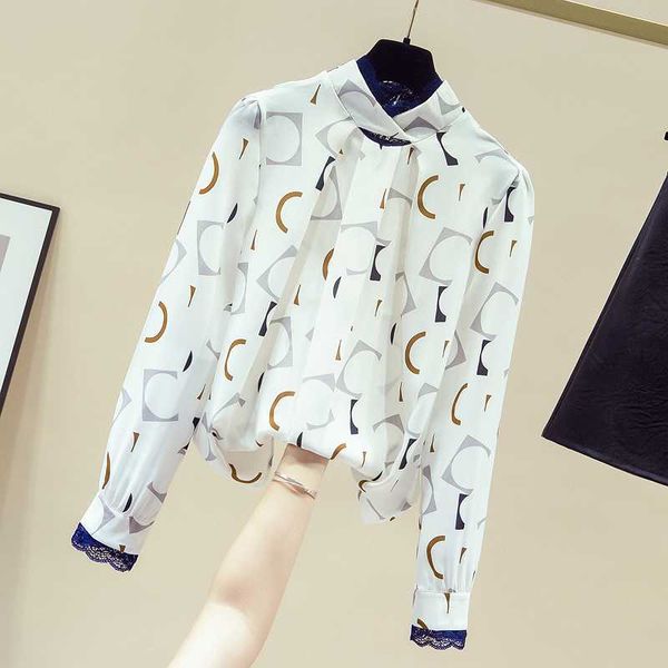 women's blouses & shirts 2021 autumn lace high neck long sleeves chiffon shirt office ladies all-match blouse a3692, White
women's blouses & shirts 2021 autumn lace high neck long sleeves chiffon shirt office ladies all-match blouse a3692, White