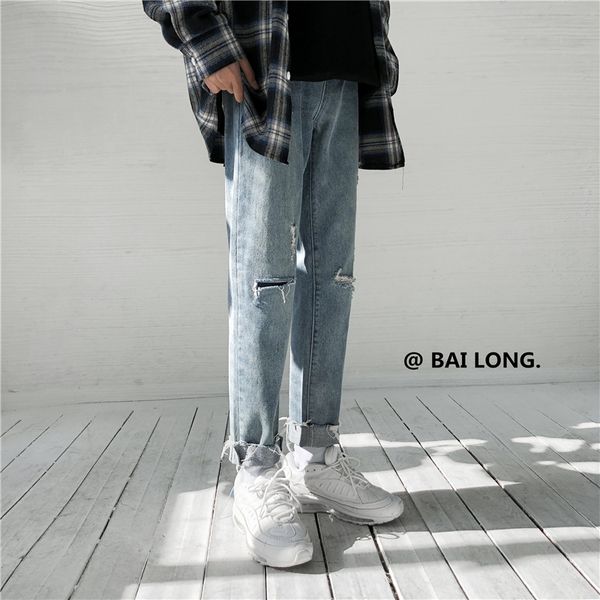 2020 korean style men's classic holes stretch slim fit casual pants cargo pocket blue color jeans biker denim trousers -2xl
2020 korean style men's classic holes stretch slim fit casual pants cargo pocket blue color jeans biker denim trousers -2xl