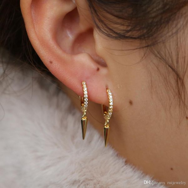

2019 korean style gold filled dangle cone stud earrings for girls women simple cute studs jewelry pave tiny cz punk boys brincos, Golden;silver