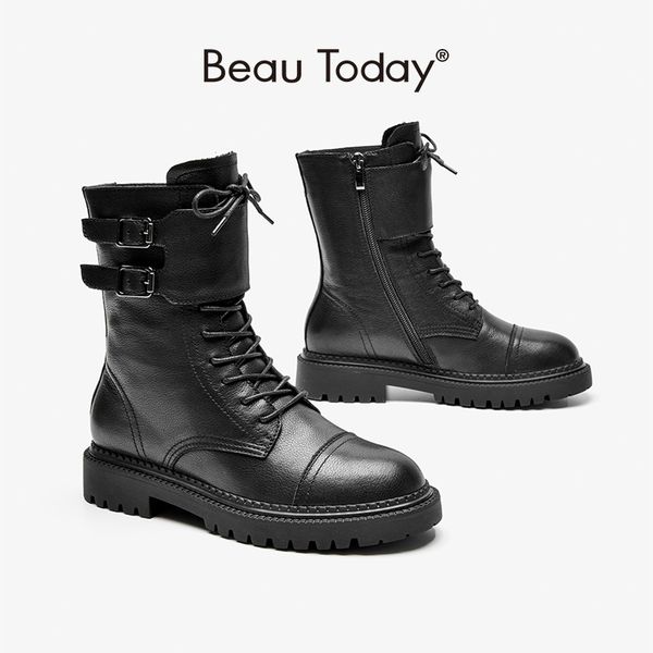 boots beautoday motorcycle women cow leather zipper closure buckle decoration lace-up ladies ankle winter handmade 03474, Black
boots beautoday motorcycle women cow leather zipper closure buckle decoration lace-up ladies ankle winter handmade 03474, Black