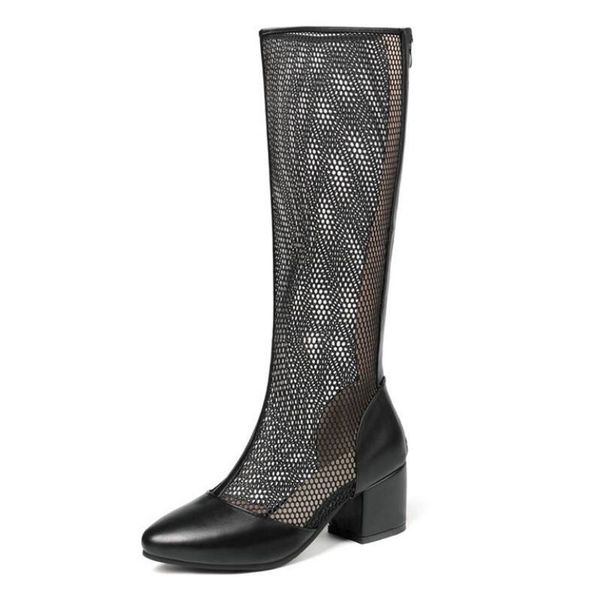 new spring summer knight women boots pointed toe knee high boots for thick heels zipper womans cool botas mesh breathable shoes, Black
new spring summer knight women boots pointed toe knee high boots for thick heels zipper womans cool botas mesh breathable shoes, Black