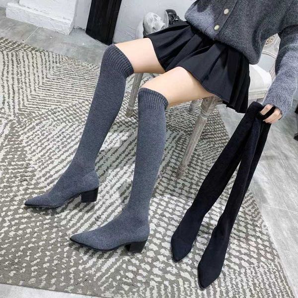 bailamos women long boots over-the-knee boots round toe knitting elastic slip on casual low heel female booties shoes mujer, Black
bailamos women long boots over-the-knee boots round toe knitting elastic slip on casual low heel female booties shoes mujer, Black