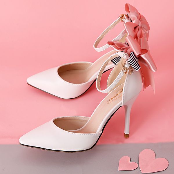 sandals pink girly pointed toe thin shallow high-heeled shoes with sweet bow-knot buckle hollow female stiletto, Black
sandals pink girly pointed toe thin shallow high-heeled shoes with sweet bow-knot buckle hollow female stiletto, Black