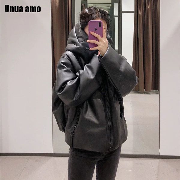 unua amo 2020 winter jacket woman fashion loose warm pu leather cotton-padded coat black hooded women's parkas
unua amo 2020 winter jacket woman fashion loose warm pu leather cotton-padded coat black hooded women's parkas