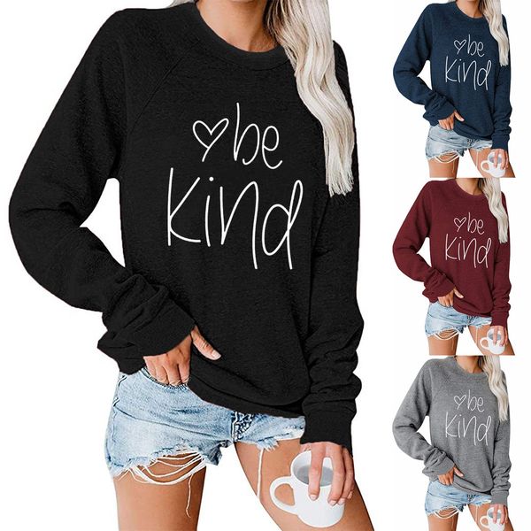 casual fashion women's sweater be kind letter printing round neck long sleeve, Black
casual fashion women's sweater be kind letter printing round neck long sleeve, Black