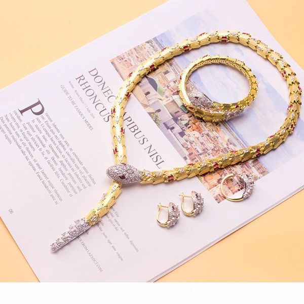 luxury fashion lady brass diamond zircon red green eyes snake serpent 18k plated gold necklaces chokers bangle earrings rings jewelry sets, Black
luxury fashion lady brass diamond zircon red green eyes snake serpent 18k plated gold necklaces chokers bangle earrings rings jewelry sets, Black