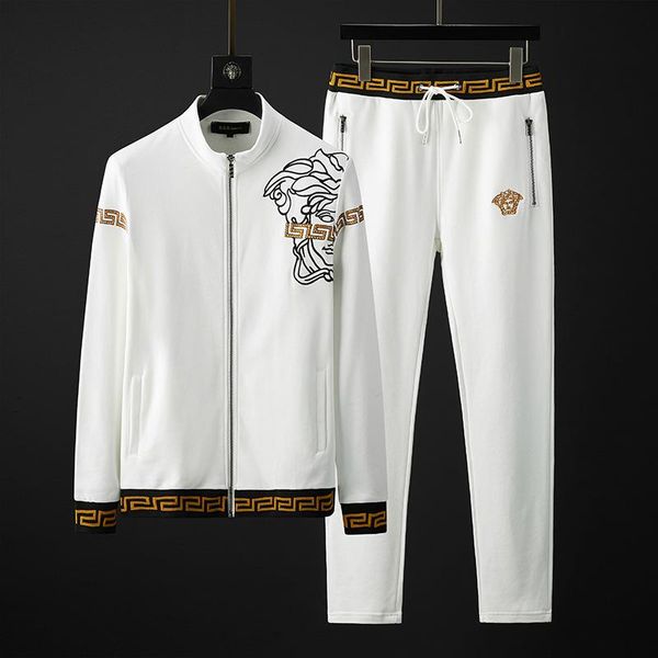 new european and american style sleeve hem pants luxurious custom trousers sports two-piece stylist tracksuit medusa coat set, Gray
new european and american style sleeve hem pants luxurious custom trousers sports two-piece stylist tracksuit medusa coat set, Gray