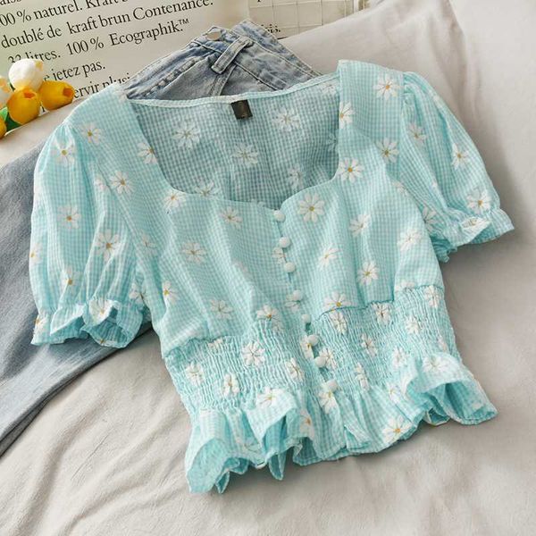 women's blouses & shirts chic women short puff sleeve 2021 korean fashion summer daisy elastic waist feminine, White
women's blouses & shirts chic women short puff sleeve 2021 korean fashion summer daisy elastic waist feminine, White