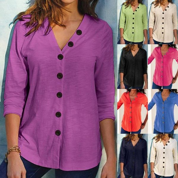 women's blouses & shirts style solid color button v-neck fashion shirt women long sleeve blouse casual plus size, White
women's blouses & shirts style solid color button v-neck fashion shirt women long sleeve blouse casual plus size, White