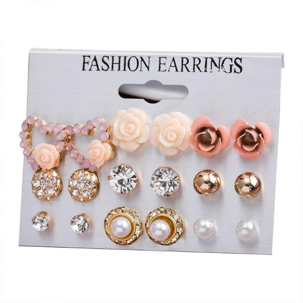 9 pairs women crystal stud earrings alloy imitation-pearls rose flower mixed earrings, Golden;silver
9 pairs women crystal stud earrings alloy imitation-pearls rose flower mixed earrings, Golden;silver