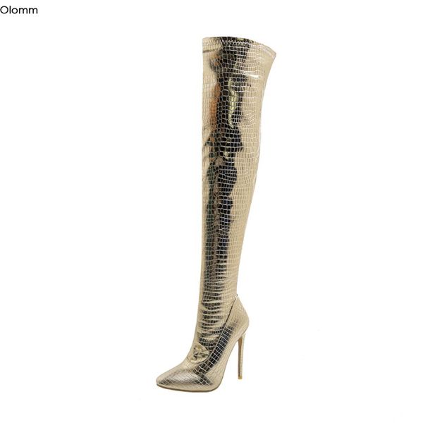 olomm handmade women over the knee boots stiletto heels pointed toe silver gold black night club shoes women plus us size 4-16 
olomm handmade women over the knee boots stiletto heels pointed toe silver gold black night club shoes women plus us size 4-16