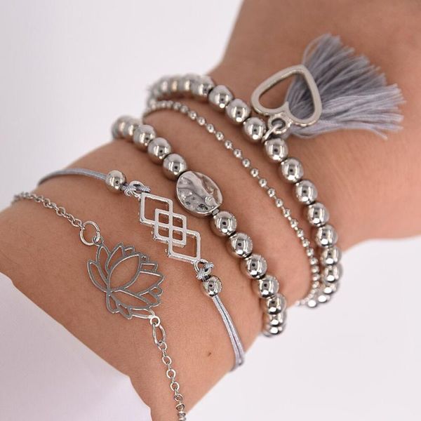 european and american cross-border alloy jewelry direct approval tassel love lotus string round bead bracelet 5-piece, Black
european and american cross-border alloy jewelry direct approval tassel love lotus string round bead bracelet 5-piece, Black
