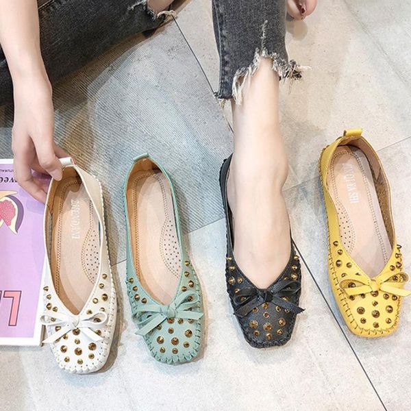 women's flats square toe slip in leather studs vintage style casual bow knot flat shoes breathable shoes chaussure femme#15, Black
women's flats square toe slip in leather studs vintage style casual bow knot flat shoes breathable shoes chaussure femme#15, Black