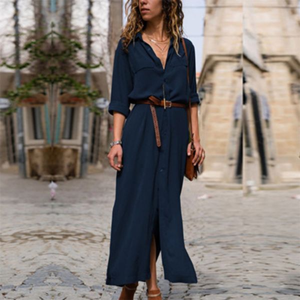 casual dresses 2021 elegant women long dress autumn loose work plus size shirt party pocket button black street sleeves, Black;gray
casual dresses 2021 elegant women long dress autumn loose work plus size shirt party pocket button black street sleeves, Black;gray