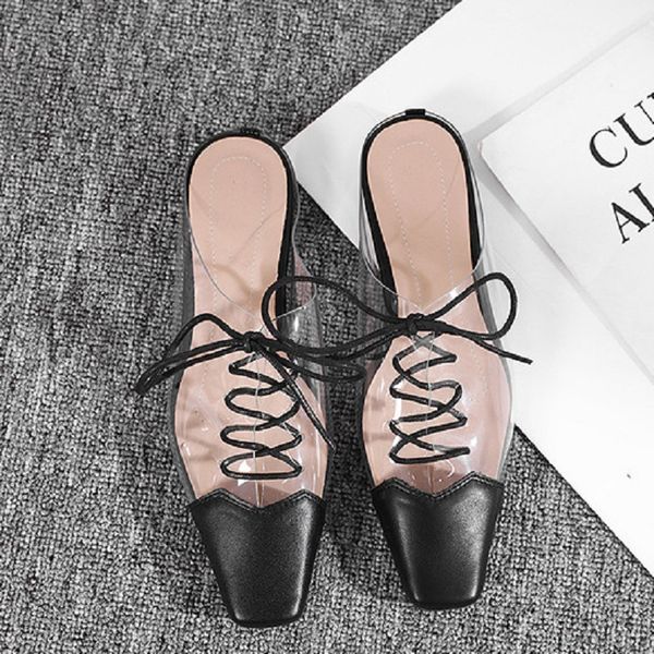 2020 spring new square head flat bottom baotou slippers color matching transparent plastic tie casual sandals, Black
2020 spring new square head flat bottom baotou slippers color matching transparent plastic tie casual sandals, Black