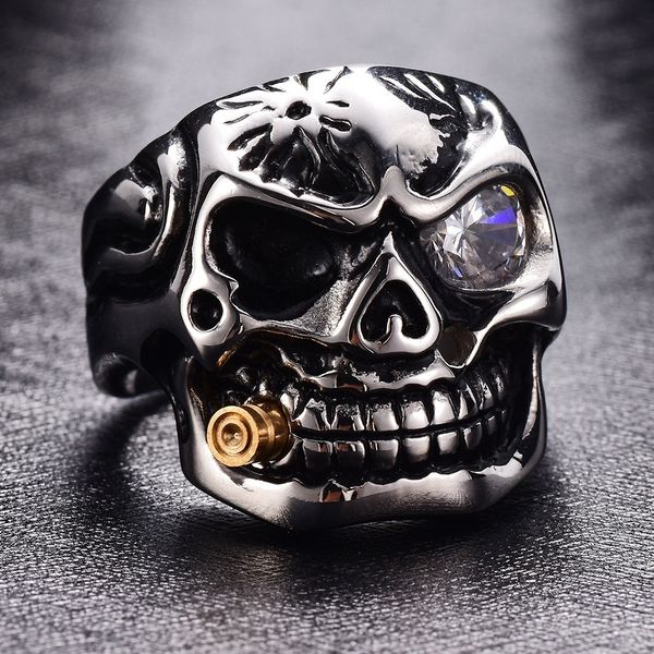 2018 fashion casted stainless steel halloween rock punk skull ring with cubic zirconia bullet biker ring size 8-13#, Silver
2018 fashion casted stainless steel halloween rock punk skull ring with cubic zirconia bullet biker ring size 8-13#, Silver
