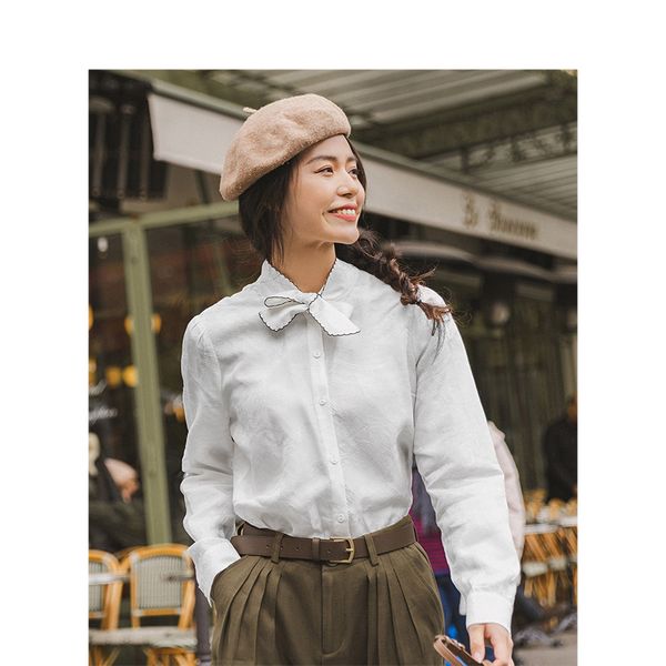 women's blouses & shirts inman 2021 autumn arrival vintage lace-up stand collar elegant temperament girlish literature long sleeve blou, White
women's blouses & shirts inman 2021 autumn arrival vintage lace-up stand collar elegant temperament girlish literature long sleeve blou, White