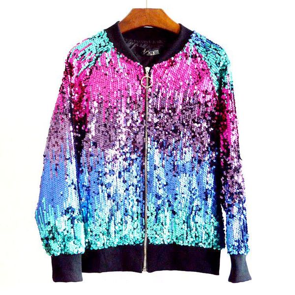 brand women designer jacket womens outdoor european and american gradient color sequined bomber jacket baseball women collar coat, Black;brown
brand women designer jacket womens outdoor european and american gradient color sequined bomber jacket baseball women collar coat, Black;brown