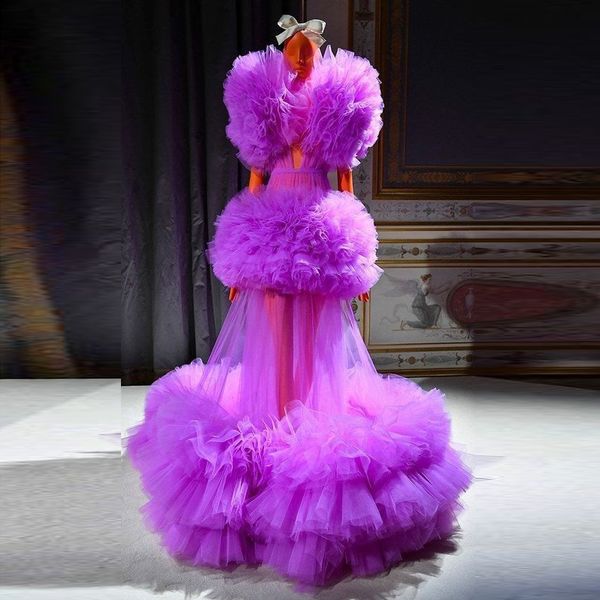 purple ruched tulle see through prom dresses deep v neck puffy sleeve ruffles evening gowns pshoot girls formal wear, Black 
purple ruched tulle see through prom dresses deep v neck puffy sleeve ruffles evening gowns pshoot girls formal wear, Black