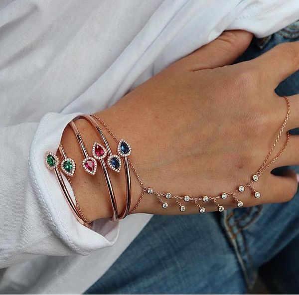 2020 new design fashion women jewelry gold filled multi color birthstone water drop cz wrap open bangle bracelet, Black
2020 new design fashion women jewelry gold filled multi color birthstone water drop cz wrap open bangle bracelet, Black