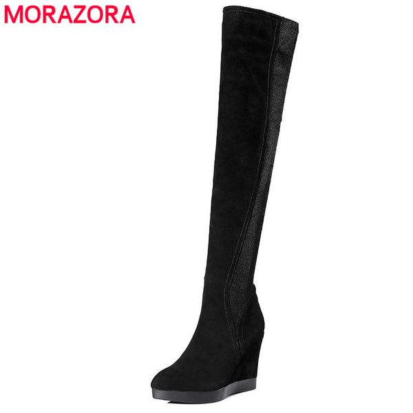 morazora cow suede pointed toe over the knee boots wedges autumn boots warm elegant women shoes quality, Black
morazora cow suede pointed toe over the knee boots wedges autumn boots warm elegant women shoes quality, Black