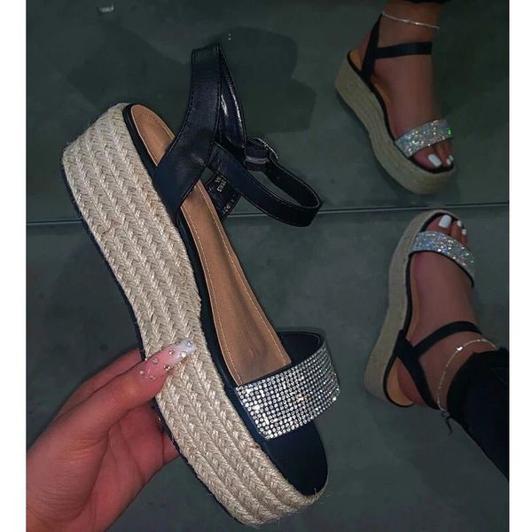 summer 2020 rope bottom buckle flat heel women shoes fashion rhinestone sponge cake outdoor women sandals plus size 35-43, Black
summer 2020 rope bottom buckle flat heel women shoes fashion rhinestone sponge cake outdoor women sandals plus size 35-43, Black