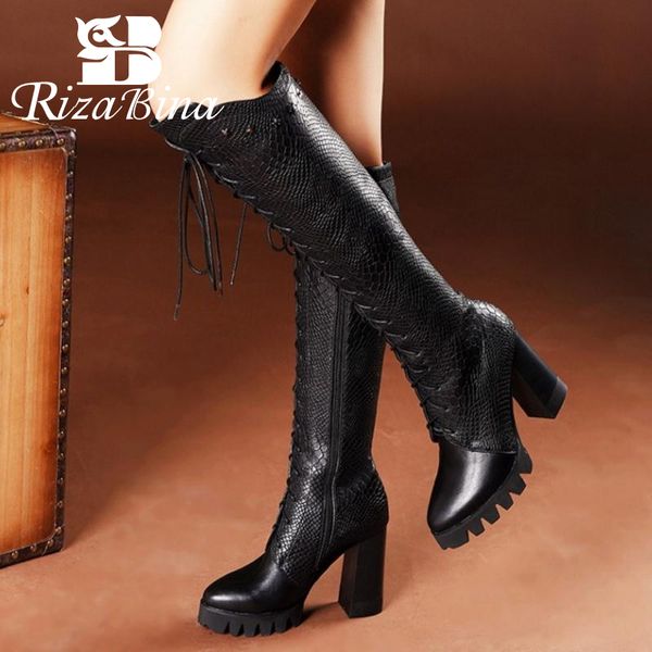 boots rizabina women knee genuine leather lace up winter woman shoes fur warm long platform fashion footwear size 34-40, Black
boots rizabina women knee genuine leather lace up winter woman shoes fur warm long platform fashion footwear size 34-40, Black