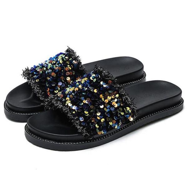 new summer women slippers fashion sequins slides flat home flip flops female platform shoes non-slip beach sandals women xx408, Black
new summer women slippers fashion sequins slides flat home flip flops female platform shoes non-slip beach sandals women xx408, Black