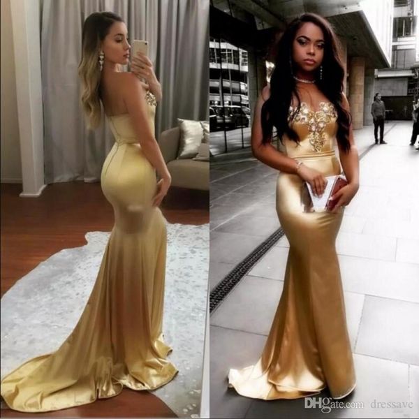 

Arabic Dubai Sexy Gold Evening Dress Mermaid Sweetheart Celebrity Formal Holiday Wear Prom Party Dresses Custom Made Plus Size