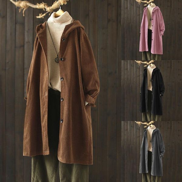 women solid button sleeve loose vintage pockets corduroycasual coat plus size, Black
women solid button sleeve loose vintage pockets corduroycasual coat plus size, Black