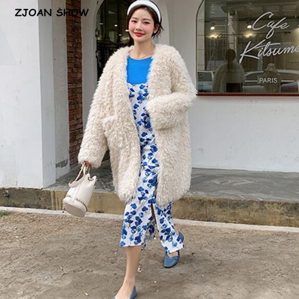 vintage v neck shaggy faux lambswool fur coat women 2020 new winter korea clothing keep warm pockets jacket outwear ivory pink, Black
vintage v neck shaggy faux lambswool fur coat women 2020 new winter korea clothing keep warm pockets jacket outwear ivory pink, Black