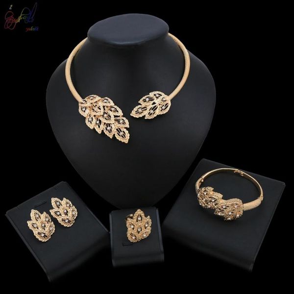 yulaili fashion crystal leaves design gold color necklace bracelet earrings ring for women fine jewelry sets wholesale, Silver
yulaili fashion crystal leaves design gold color necklace bracelet earrings ring for women fine jewelry sets wholesale, Silver
