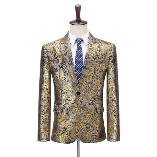 european and american men's gold jacquard suit jacket master ceremonial blazer stage costume male singer wedding dress m-5xl, White;black
european and american men's gold jacquard suit jacket master ceremonial blazer stage costume male singer wedding dress m-5xl, White;black