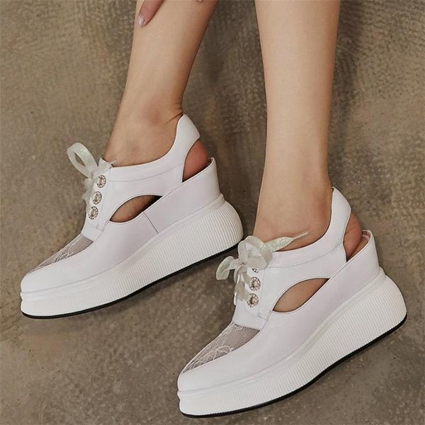 fashion sneakers women genuine leather wedges high heel roman gladiator sandals female lace up pointed toe platform pumps shoes, Black
fashion sneakers women genuine leather wedges high heel roman gladiator sandals female lace up pointed toe platform pumps shoes, Black