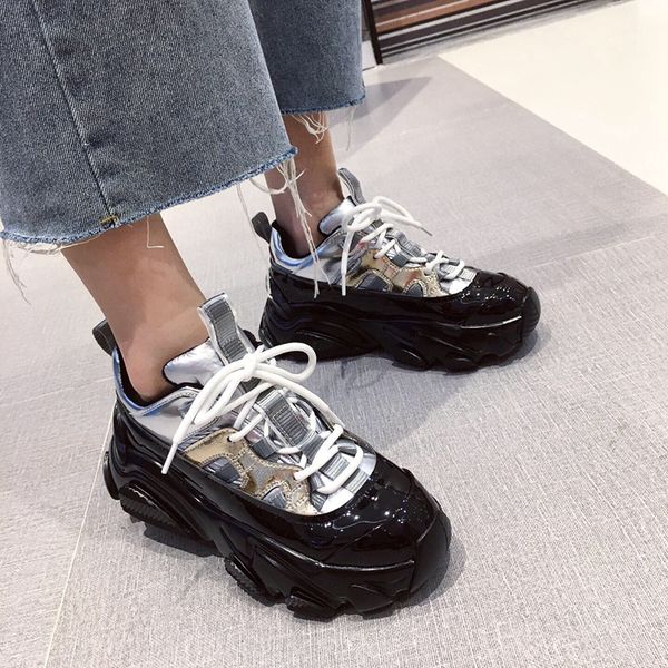 rimocy silver patent leather chunky sneakers women 2020 spring punk style high platform sneakers woman lace up casual shoes flat, Black
rimocy silver patent leather chunky sneakers women 2020 spring punk style high platform sneakers woman lace up casual shoes flat, Black